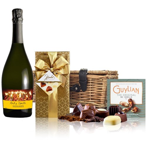 Personalised Prosecco - Birthday Candles Label And Chocolates Hamper